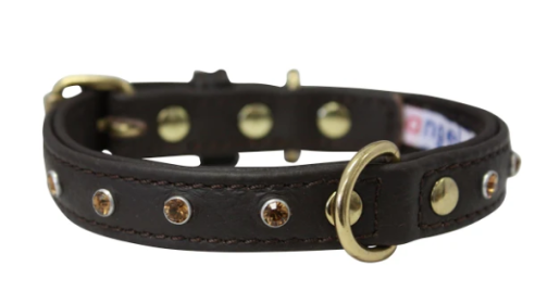 Athens Dog Collar by Angel Rhinestone Collar, 12" X 5/8", Chocolate Brown