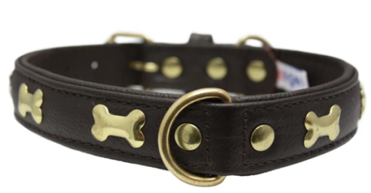 Rotterdam Bones Dog Collar by Angel 20" x 1", Chocolate Brown