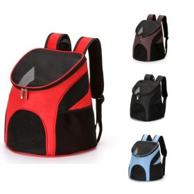 Portable Foldable Mesh Pet Carrier Dog Backpack Breathable Bag Dog Cat Large Capacity Outdoor Travel Carrier Double Shoulder Bag (Color: Red)